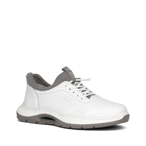 Erkek Beyaz Bağcıklı Kalın Tabanlı Deri Sneaker