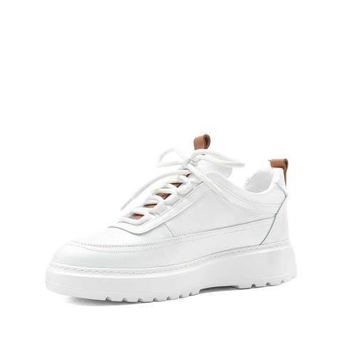 Erkek Beyaz Bağcıklı Kalın Tabanlı Deri Sneaker