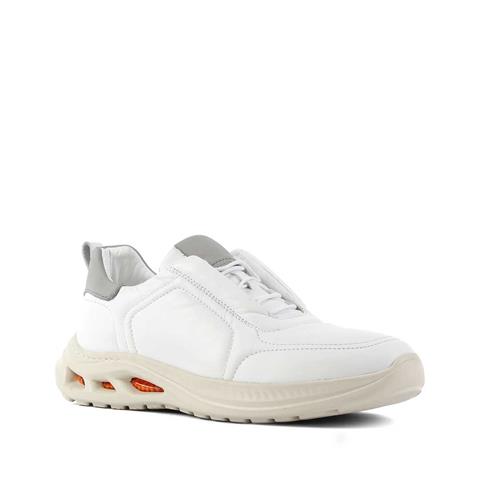 Erkek Beyaz Bağcıklı Kalın Tabanlı Deri Sneaker