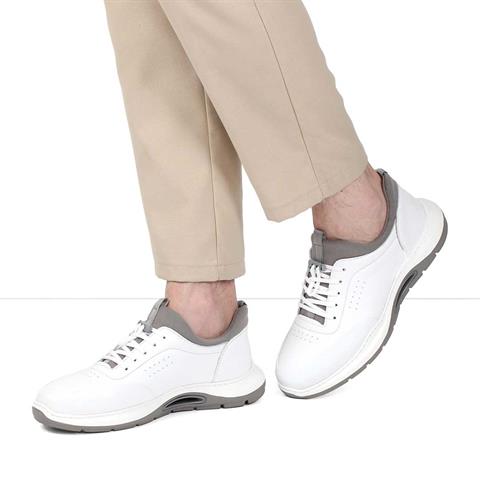 Erkek Beyaz Bağcıklı Kalın Tabanlı Deri Sneaker