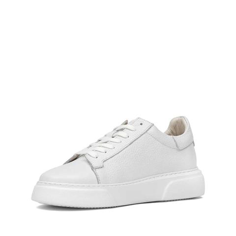 Erkek Beyaz Bağcıklı Kalın Tabanlı Deri Sneaker