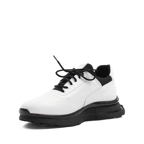 Erkek Beyaz Bağcıklı Kalın Tabanlı Deri Sneaker