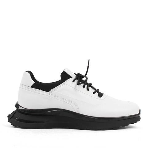 Erkek Beyaz Bağcıklı Kalın Tabanlı Deri Sneaker