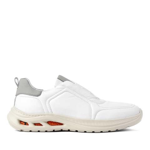 Erkek Beyaz Bağcıklı Kalın Tabanlı Deri Sneaker