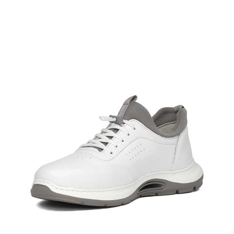 Erkek Beyaz Bağcıklı Kalın Tabanlı Deri Sneaker