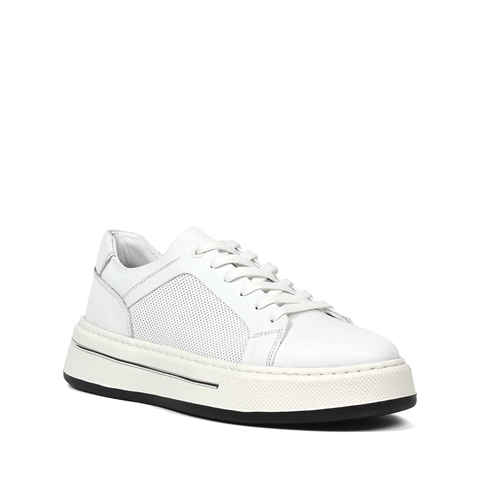 Erkek Beyaz Baskılı Bağcıklı Kalın Tabanlı Deri Sneaker
