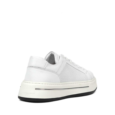 Erkek Beyaz Baskılı Bağcıklı Kalın Tabanlı Deri Sneaker