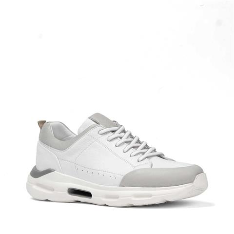 Erkek Beyaz Gri Bağcıklı Kalın Tabanlı Deri Sneaker