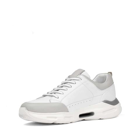 Erkek Beyaz Gri Bağcıklı Kalın Tabanlı Deri Sneaker