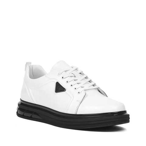 Erkek Beyaz Kalın Tabanlı Deri Sneaker