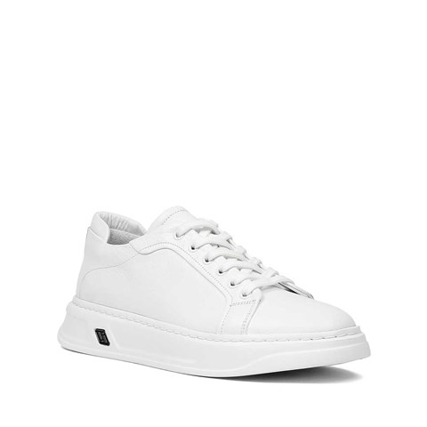 Erkek Beyaz Kalın Tabanlı Deri Sneaker