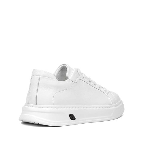 Erkek Beyaz Kalın Tabanlı Deri Sneaker