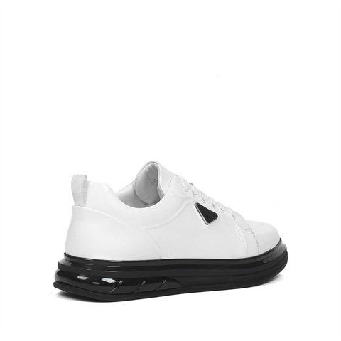 Erkek Beyaz Kalın Tabanlı Deri Sneaker