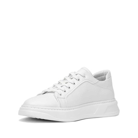 Erkek Beyaz Kalın Tabanlı Deri Sneaker