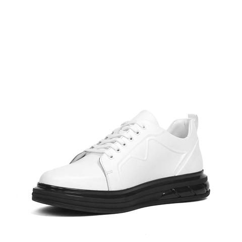 Erkek Beyaz Kalın Tabanlı Deri Sneaker