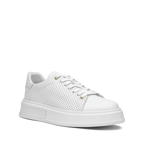 Erkek Beyaz Kalın Tabanlı Deri Sneaker