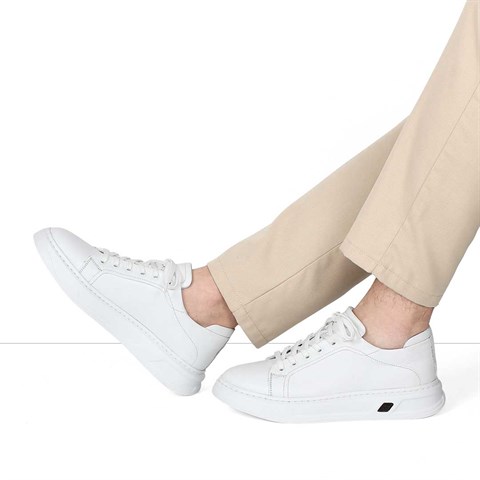 Erkek Beyaz Kalın Tabanlı Deri Sneaker