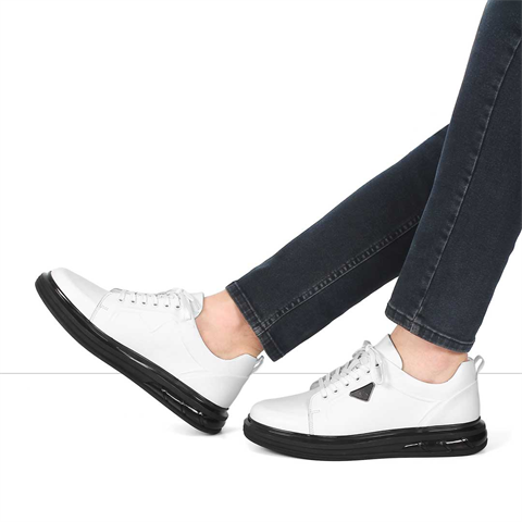 Erkek Beyaz Kalın Tabanlı Deri Sneaker