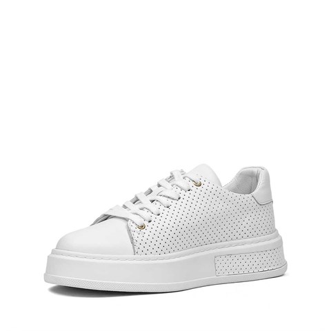 Erkek Beyaz Kalın Tabanlı Deri Sneaker