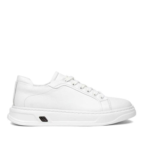 Erkek Beyaz Kalın Tabanlı Deri Sneaker