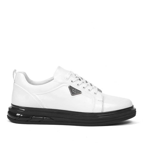 Erkek Beyaz Kalın Tabanlı Deri Sneaker