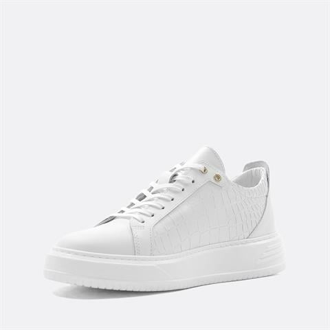 Erkek Beyaz Kroko Bağcıklı Kalın Tabanlı Deri Sneaker