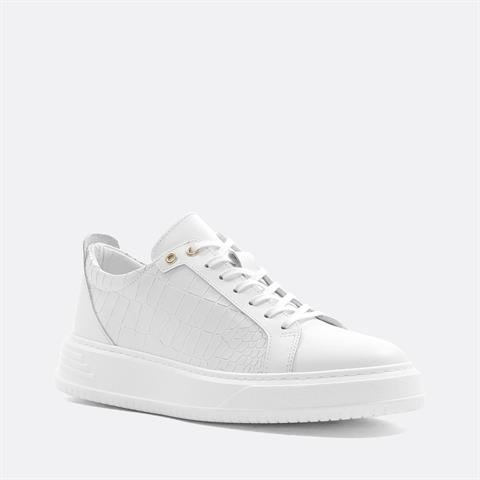 Erkek Beyaz Kroko Bağcıklı Kalın Tabanlı Deri Sneaker