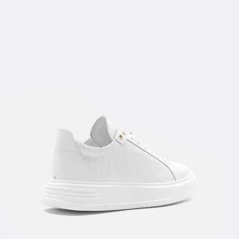 Erkek Beyaz Kroko Bağcıklı Kalın Tabanlı Deri Sneaker