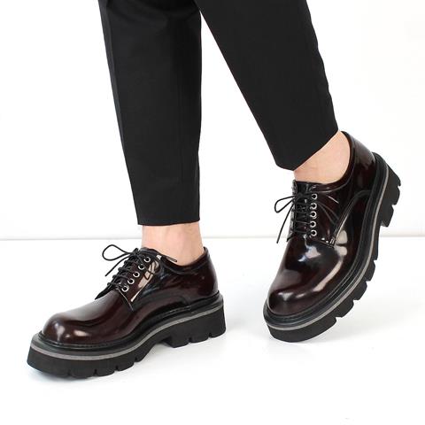 Erkek Bordo Bağcıklı Kalın Tabanlı Açma Deri Günlük Ayakkabı
