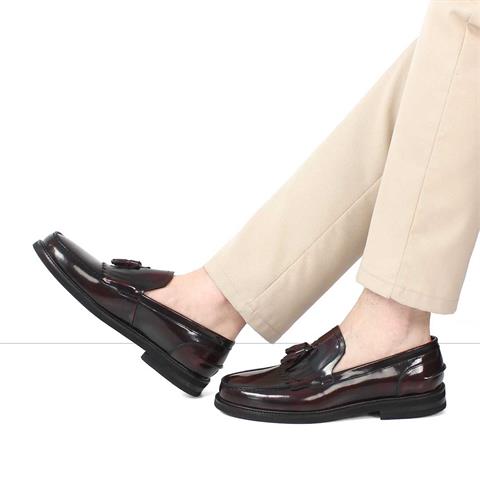 Erkek Bordo Püsküllü Açma Deri Loafer