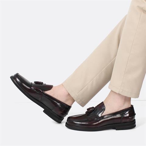 Erkek Bordo Püsküllü Açma Deri Loafer