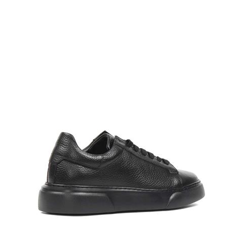 Erkek Düz Siyah Bağcıklı Kalın Tabanlı Deri Sneaker