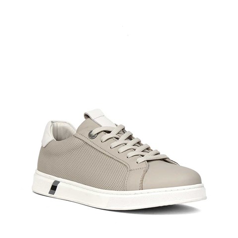 Erkek Gri Bağcıklı Kalın Tabanlı Deri Sneaker
