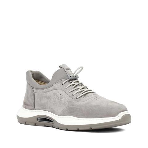 Erkek Gri Bağcıklı Kalın Tabanlı Nubuk Deri Sneaker