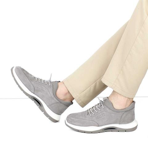 Erkek Gri Bağcıklı Kalın Tabanlı Nubuk Deri Sneaker