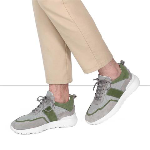 Erkek Gri Bağcıklı Kalın Tabanlı Süet Deri Sneaker