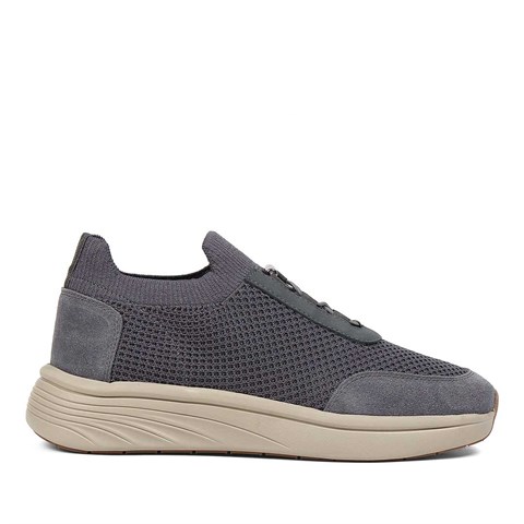 Erkek Gri Kalın Tabanlı Deri Sneaker