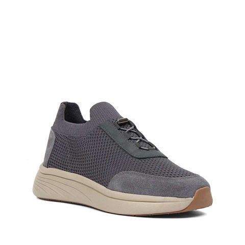 Erkek Gri Kalın Tabanlı Deri Sneaker