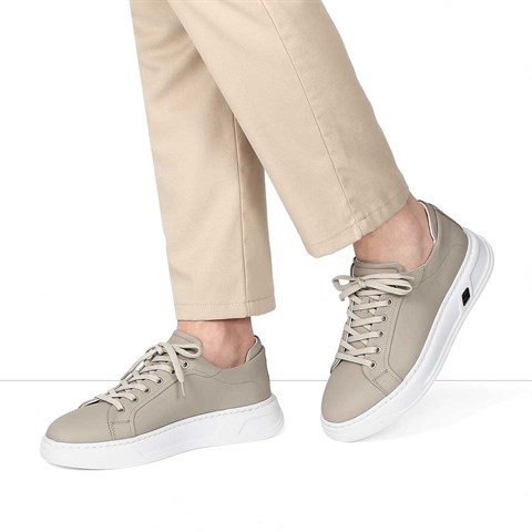 Erkek Gri Kalın Tabanlı Deri Sneaker