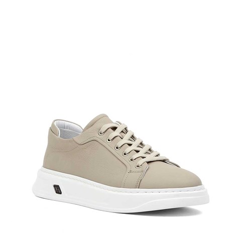 Erkek Gri Kalın Tabanlı Deri Sneaker