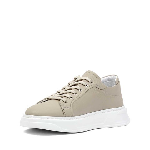 Erkek Gri Kalın Tabanlı Deri Sneaker