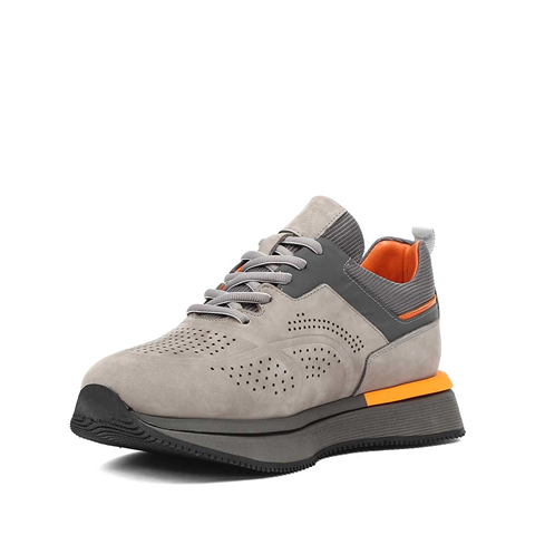 Erkek Gri Kalın Tabanlı Nubuk Deri Sneaker