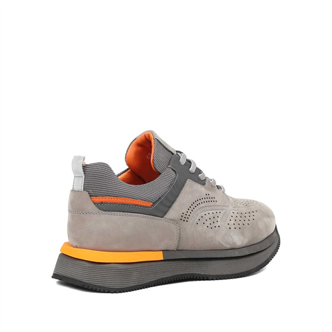 Erkek Gri Kalın Tabanlı Nubuk Deri Sneaker