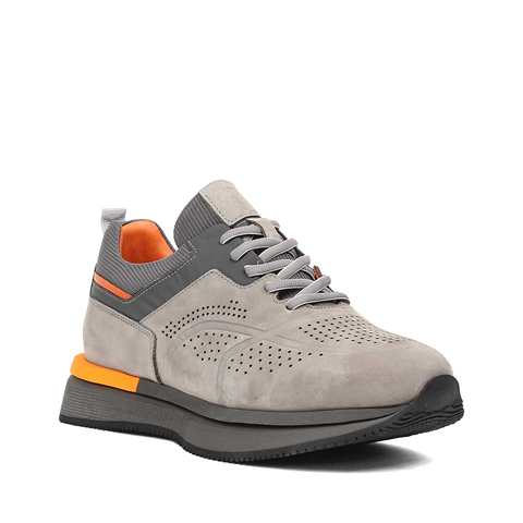 Erkek Gri Kalın Tabanlı Nubuk Deri Sneaker