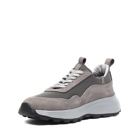 Erkek Gri Kalın Tabanlı Nubuk Deri Sneaker