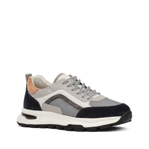 Erkek Gri Lacivert Bağcıklı Süet Deri Sneaker