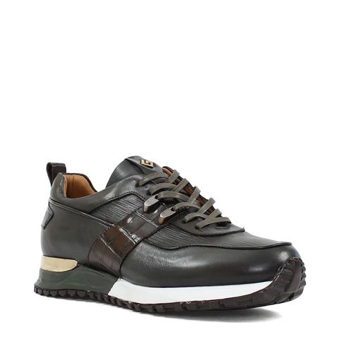 Erkek Haki Bağcıklı Kalın Tabanlı Deri Sneaker