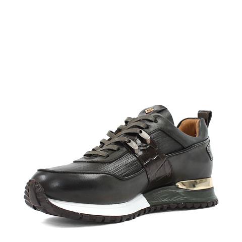 Erkek Haki Bağcıklı Kalın Tabanlı Deri Sneaker