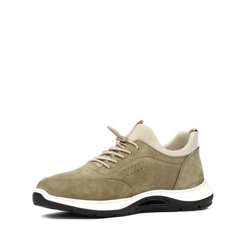 Erkek Haki Bağcıklı Kalın Tabanlı Nubuk Deri Sneaker