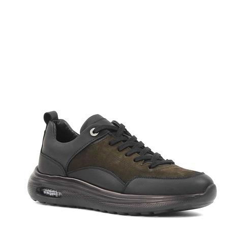 Erkek Haki Bağcıklı Kalın Tabanlı Nubuk Deri Sneaker